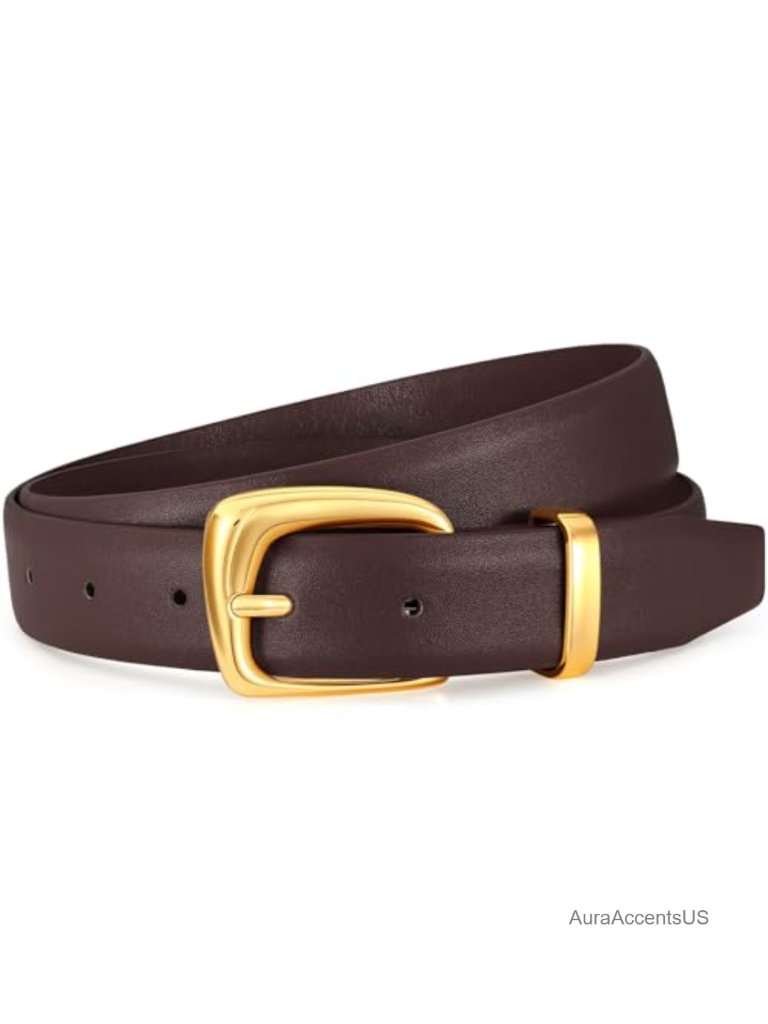 Womens Pu Leather Belt Retro Gold Buckle Waist Belt Fashion